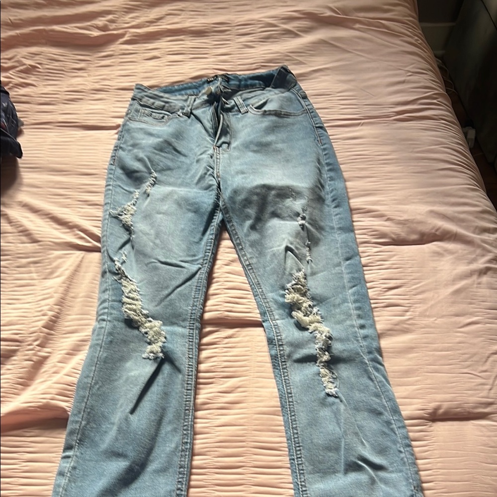 SHEIN Women's Distressed Blue Jeans with slit on bottom